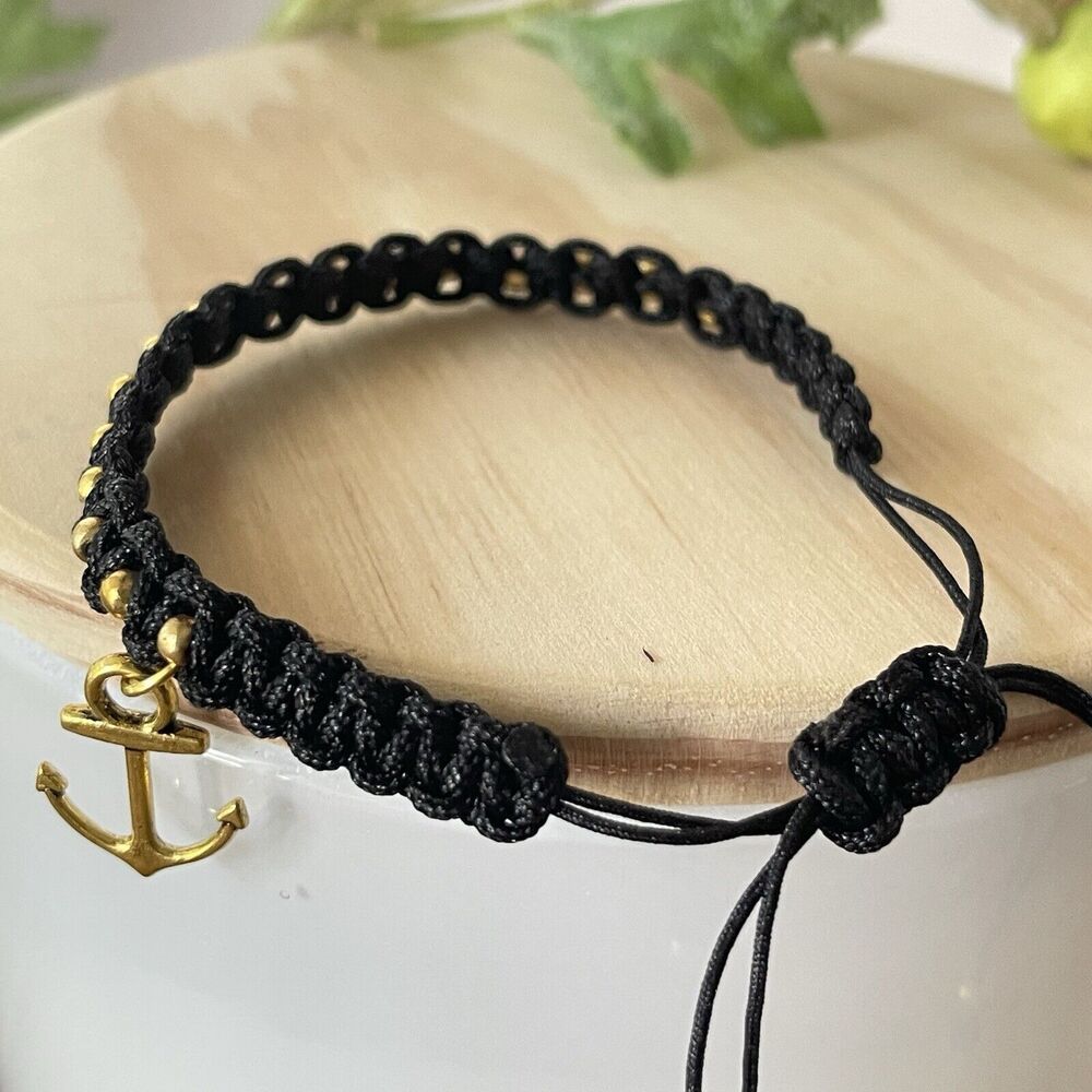 Handmade Black Braided Charm Bracelet Women Mens  Anchor New - Picture 4 of 14